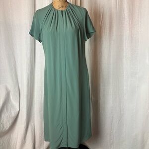 Hugo Boss Dibanora Short Sleeve Dress Green Sz 4 Silk Blend Midi Sheath